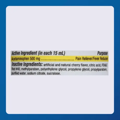 Vista 4 de MAJOR Acetaminofeno líquido extra fuerte para adultos, 500 mg, ayuda a aliviar el dolor y reducir la fiebre, sin aspirina, sabor a cereza, 8 onzas