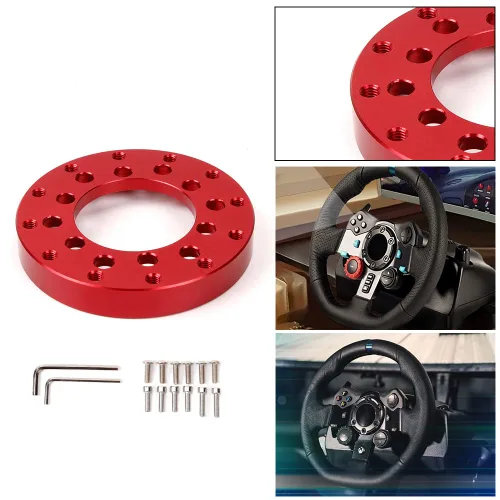 Vista 6 de RASTP 70MM Aluminum Steering Wheel Adapter Plate, Racing Car Gaming Steering Wheel Adapter for Logitech G25 G27-Red