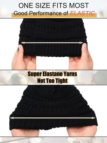 Vista 4 de Juego de 4 piezas de gorro de punto con forro de satén de invierno para mujer