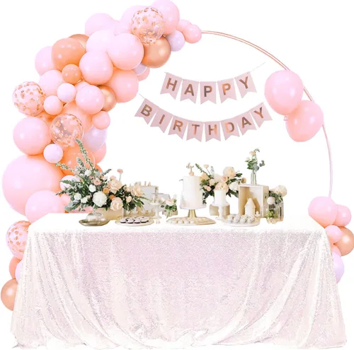 Vista 55 de Manteles redondos de lentejuelas negros para fiestas, de 121,9 cm, mantel redondo de purpurina ajustado, pequeño, lindo y dulce, para boda