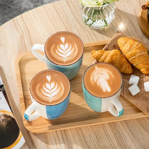 Vista 6 de Vancasso Bonita Juego de 6 Tazas de Café de 12 Oz, Tazas de Cerámica para Cappuccino, Café con Leche, Té, Cacao, Colores Frescos