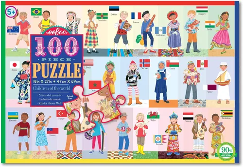 Vista 2 de eeBoo: Children of The World - Rompecabezas de 100 piezas, permite a los niños aprender sobre diferentes países, fomenta la resolución de problemas