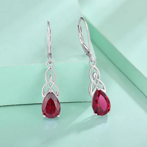 Vista 4 de Starchenie Aretes colgantes de nudo celta para mujer, plata de ley 925, aretes de piedra natal