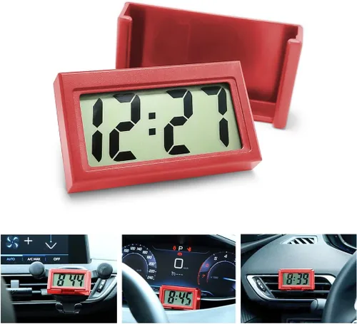 Vista 7 de Osilly Mini reloj digital para tablero de instrumentos del automóvil, funciona con pilas y pantalla LCD transparente, reloj digital pequeño con Negro
