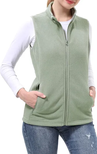 Vista 2 de BenBoy Chaleco de forro polar para mujer, chaleco suave, sin mangas, con bolsillos con cremallera, ropa cálida para otoño e invierno