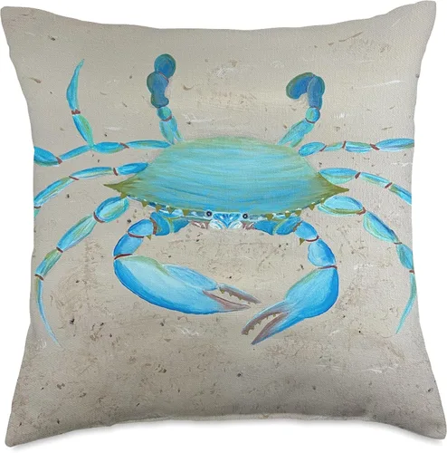 Vista 5 de KEP Paints Blue Crab Beach Scene, Ocean Lover, almohada temática náutica, 16 x 16 pulgadas, multicolor