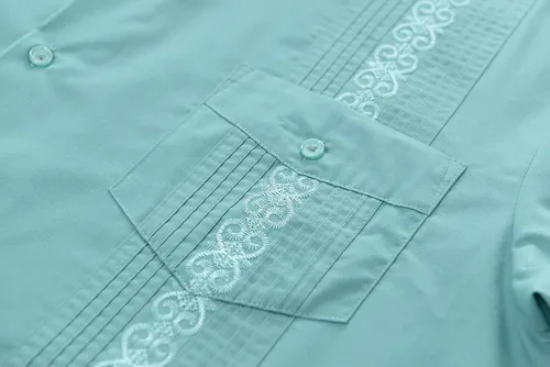 Vista 3 de MAXJON Camisas de guayabera para hombre, camisas cubanas de manga corta