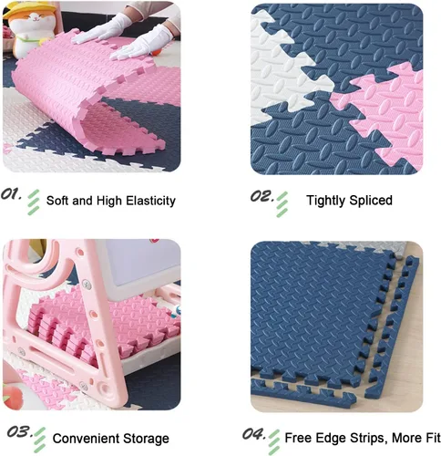 Vista 6 de Tapete de juego multicolor, tapete de espuma suave, tapete de ejercicio de rompecabezas entrelazado de EVA para niños, adolescentes, sala