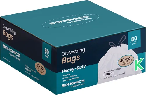 Vista 14 de SONGMICS Bolsas de basura para botes de basura de 2.6 galones (10 litros), bolsas de basura con cordón para cocina, preseparadas, caja