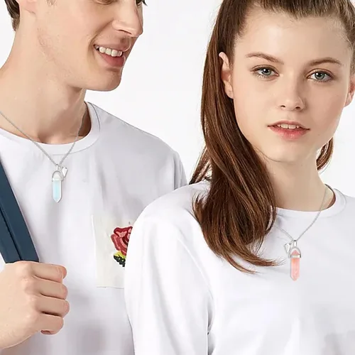 Vista 4 de Crystal Friendship Matching Couples Necklaces for Women Men with Magnetic Heart Charm, Dainty Rose Quartz Best Friends BFF Necklace for 2 Girls