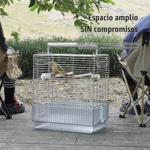 Vista 3 de Jaula para pájaros de viaje de acero inoxidable, 304 portátil, plegable, para loros, conures, cacatúas, periquitos, jaula grande de 17 pulgadas