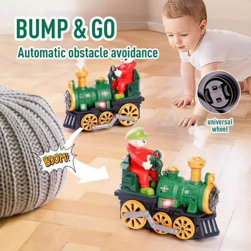 Vista 3 de Juguete de Tren Eléctrico para Niños Pequeños de 1 a 3 años, Locomotora de Vapor, Camión de Choque y Va, Figura de Personas con Humo, Luces