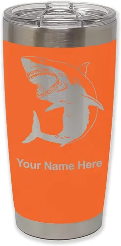 Vista 26 de LaserGram Vaso aislado al vacío de 20 onzas, gran tiburón blanco, grabado personalizado incluido (negro)
