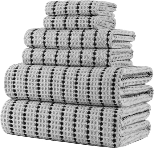 Vista 22 de POLYTE Juego de toallas de baño de gran tamaño de microfibra de secado rápido de 430 GSM, sin pelusas, 6 piezas (tejido de gofre)