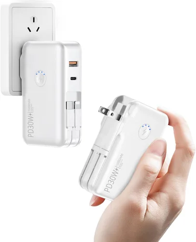 Vista 10 de QiSa Cargador Portátil, Banco de Energía, Banco de Energía de 16000mAh con Enchufe de Pared AC Incorporado y Cables, Cargador Rápido PD 30W y QC4.0