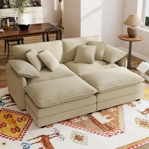 Vista 15 de Sofá modular de 81 pulgadas con 2 otomanas, sofá modular de 2 asientos, sofá seccional pequeño para sala de estar