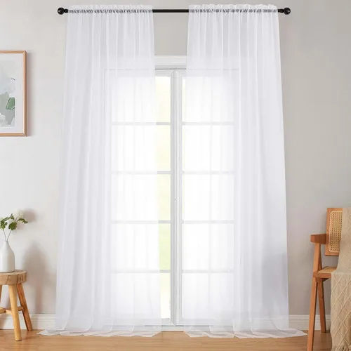 Vista 269 de 2 paneles de cortinas traslúcidas blancas para dormitorio, sala de estar, 96 pulgadas de largo, modernas, suaves, ligeras, con bolsillo para barra