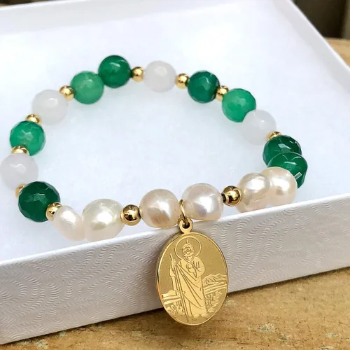 Vista 2 de AA Pulsera religiosa católica de acero inoxidable con medalla de San Judas Taddeo