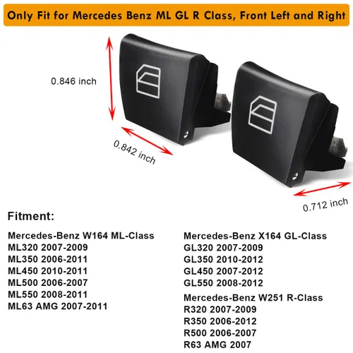 Vista 2 de Moonlinks W164 Botón de interruptor de ventana compatible con Mercedes Benz ML GL R Class - Cubiertas de botones de reparación para interruptor