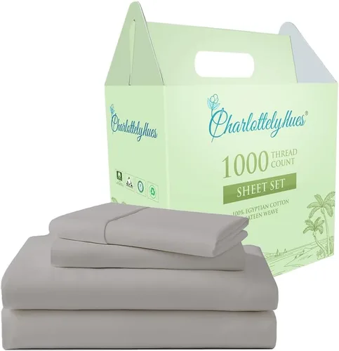 Vista 9 de CharlottelyHues Sábanas de lujo 100% algodón egipcio, juego de sábanas de 4 piezas, sábanas de algodón de fibra larga, tejido satinado, sábanas