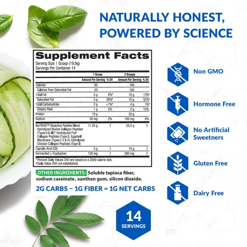 Vista 6 de BioTrust Polvo de proteína de colágeno múltiple + aceite MCT Keto – 5 tipos (I, II, III, V, X) y 100% ácido caprílico C8 – Apoya cetonas elevadas