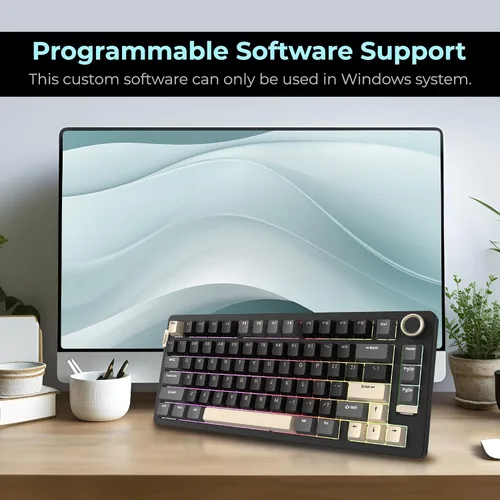 Vista 6 de Rosewill Neon S75 - Teclado mecánico inalámbrico para juegos, diseño de 80 teclas con perilla de volumen, Bluetooth / 2.4 GHz / USB-C, interruptores