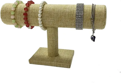 Vista 2 de Coward Soporte organizador de pulseras con barra en T, soporte de almacenamiento para joyería para la organización del hogar (lino amarillo)
