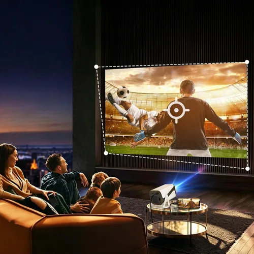 Vista 4 de Mini proyector 1080P, soporte giratorio de 270°, HDMI/USB Plug & Play, proyector de película portátil al aire libre para TV Stick