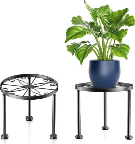 Vista 8 de Regalos de Jardín para Amantes de Plantas Soporte de Plantas de Metal Negro con Base Antideslizante, Resistente al Óxido, Decorativo, Redondo