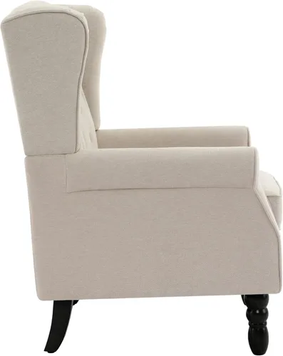 Vista 9 de High Back Accent Chair, Fabric Upholstered Armchair Wingback Chair for Living Room, Comfy Bedroom Reading Seat with Solid Wood Legs, Beige