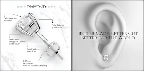 Vista 5 de Central Diamond Center CVD Lab-grown Diamond Earrings 14K solid Gold from 0.20ct to 2.00ct G-H VS-SI