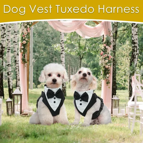 Vista 6 de BRKURLEG Chaleco de esmoquin para perro, ajustable sin tirones, esmoquin para perros pequeños y medianos, traje de fiesta de boda para perro