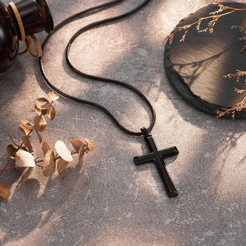 Vista 3 de JQVLOVE Collar de cruz para niños y hombres, collar para niños, regalo de cumpleaños, Navidad, para hijo, adolescente, niños y hombres