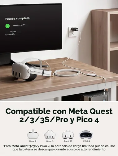 Vista 4 de JSAUX Cable de enlace de 16 pies con carga compatible con accesorios Meta Quest 3S/Quest3/2/Pro Carga mientras juegas: USB 3.0 de datos de alta