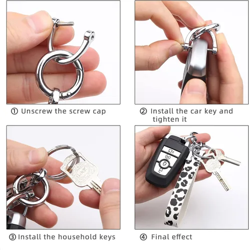 Vista 6 de Llavero universal de cuero con clip para llaves, anillo en D, cadenas para llavero para cinturón con mosquetón y 2 llaveros para hombres y mujeres