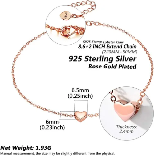 Vista 6 de Silvora Tobillera de plata de ley 925 para mujeres y hombres, tobilleras de corazón de eslabones cubanos para mujer, tobillera de playa con caja