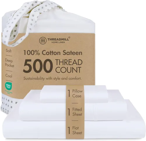 Vista 45 de Threadmill - Sábanas de algodón de lujo para hotel, tamaño King, 100% algodón, 500 hilos con bolsillo profundo, ajuste cómodo, suaves y frescas
