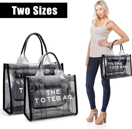 Vista 5 de IwIeIaIrI Bolso de mano transparente para mujer PVC The Tote Bag Crossbody Bolsas con cierre de cremallera para estadio, viajes, playa