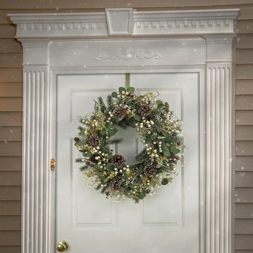 Vista 2 de HGTV Home Collection - Corona de Navidad artificial sin luz, puntas de ramas mixtas, base de anillo de rama tejida, sin luz, 26 pulgadas