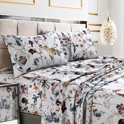 Vista 25 de Tribeca Living Colmar - juego de sábanas de algodón de 300 hilos, extra profundo, estampado, Algodón satén, Amalfi Azul/Multi, gemelo