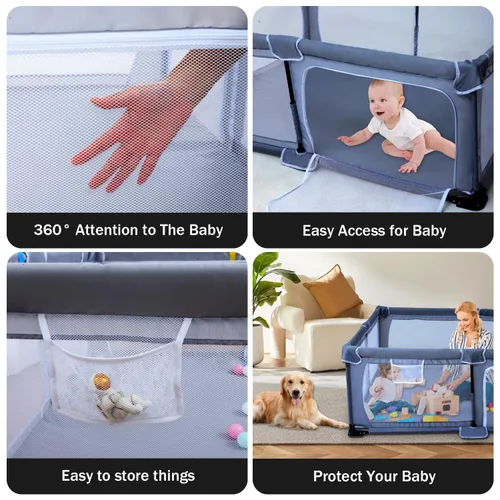 Vista 4 de Corralito plegable para bebés de 50 x 50 pulgadas, corral de juegos para bebés y niños pequeños, corral portátil, valla plegable para interiores