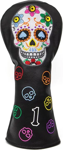 Vista 13 de Montela Golf Club Covers,Colorful Skeleton Putter Cover Driver Covers Negro/Para 3 Piezas
