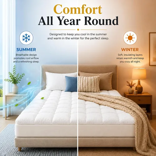 Vista 5 de Treaton, Protector de colchón, almohada de algodón refrescante, protector acolchado elástico, transpirable, suave y esponjoso con bolsillo profundo