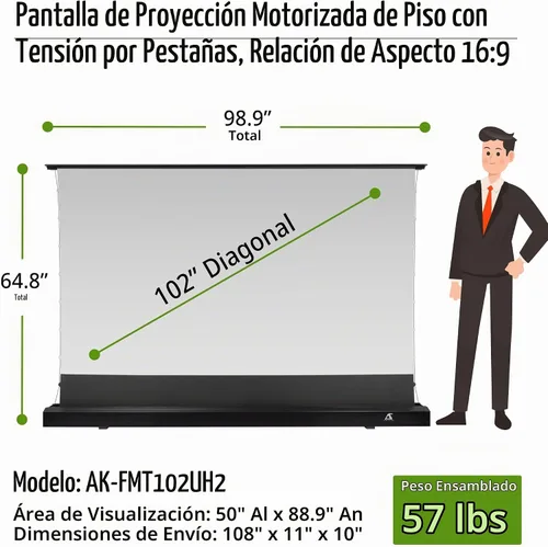 Vista 7 de Akia Screens AK-FMT102UH2 Pantalla de proyector motorizada de 102 pulgadas con control remoto, Tab-Tension CineWhite, UST Short & Standard Throw