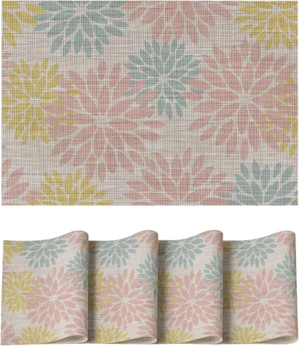 Vista 32 de Artoid Mode - Juego de 4 manteles individuales de vinilo con diseño floral, resistentes al calor, lavables, antideslizantes, de PVC, para decoración