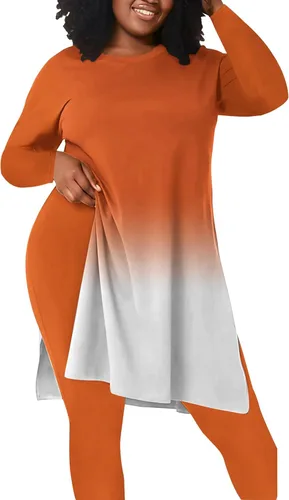 Vista 4 de AOMONI Conjunto de 2 piezas para mujer, túnica de manga larga, conjuntos de entrenamiento degradados