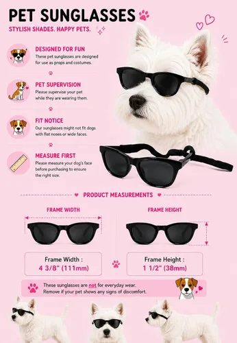 Vista 3 de G014 Retro 80s - Gafas de sol para perros y mascotas, taza de té, juguete de raza pequeña a mediana (12-25 libras, negro)