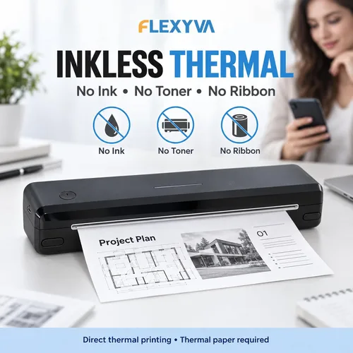 Vista 3 de Impresora térmica portátil, sin tinta, 8.5"x11", Bluetooth, negro