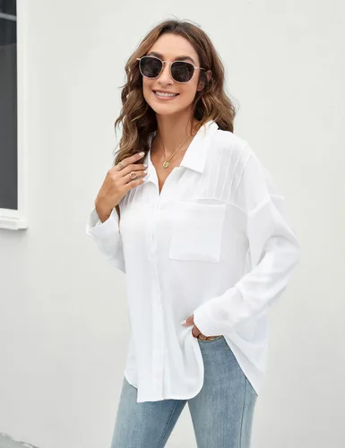 Vista 8 de BMJL Camisas con botones para mujer, blusas casuales de trabajo, manga 34, con bolsillos