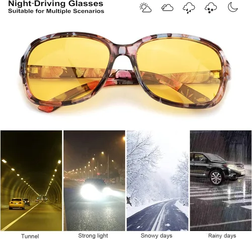 Vista 5 de SIPHEW Gafas de visión nocturna HD para mujeres que conducen, lentes polarizados de conducción nocturna, lentes amarillas antirreflejos para la noche